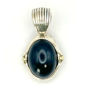 Lagos Caviar Two Tone Silver & Gold Black Onyx Pendant